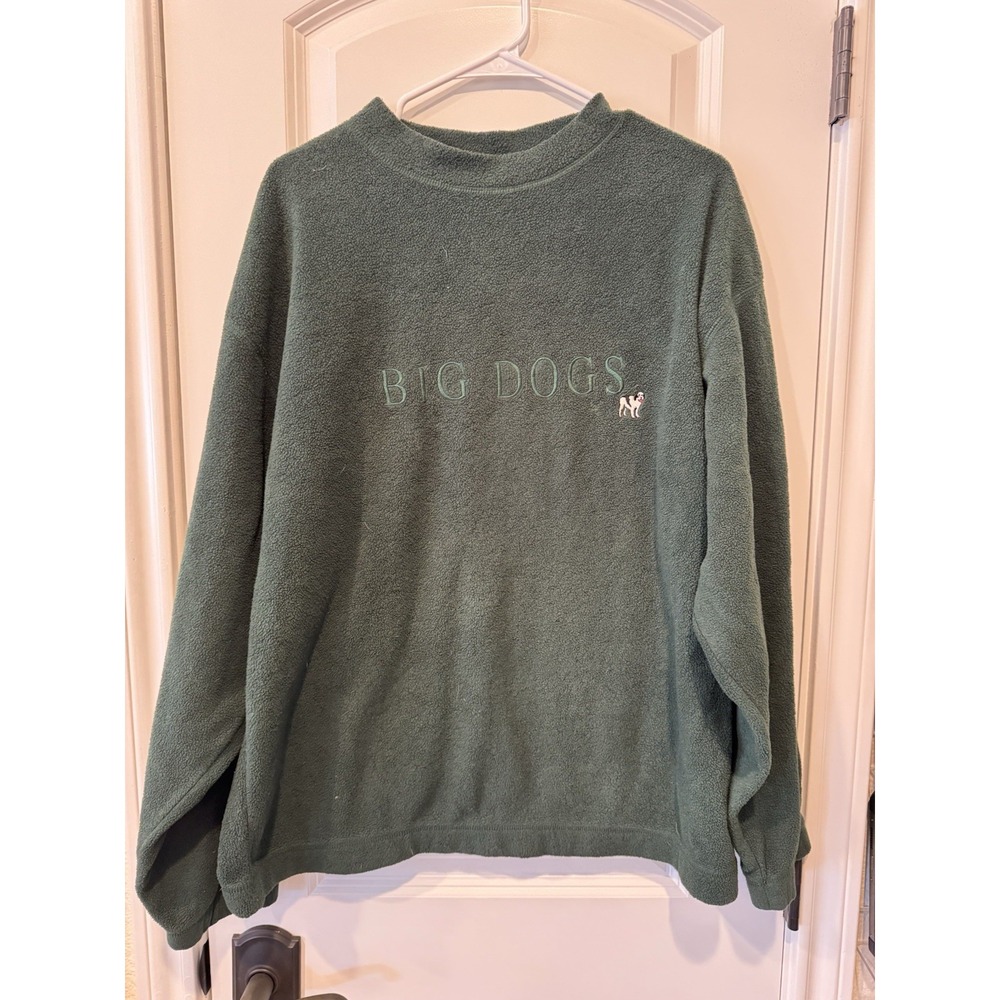 Big Dogs Men's Green Fleece Pullover Sweatshirt Size M Embroidered Logo Vintage